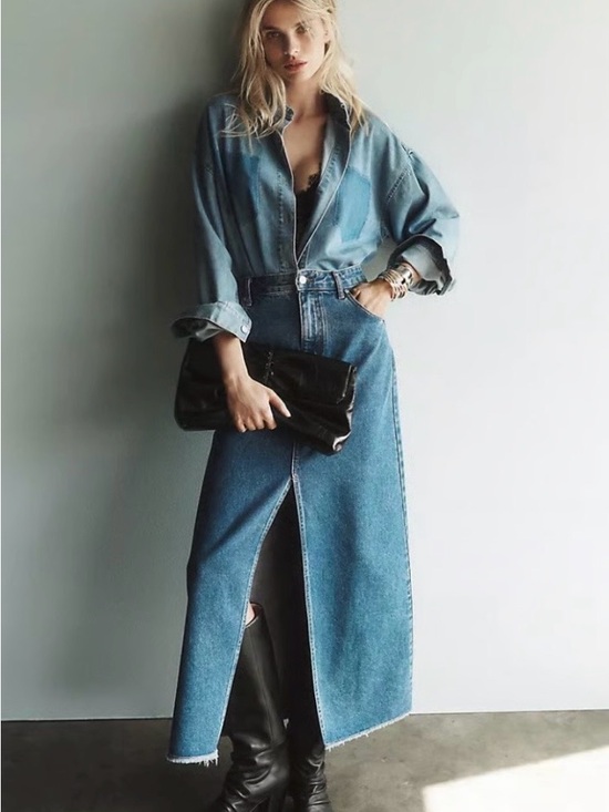 Pilcro Dresses & Skirts - 🌼 Pilcro Anthropologie High-Waist Blue Denim Maxi Skirt with Front Slit size 2